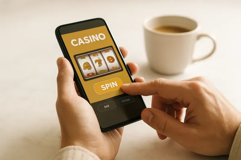 Man's hands tapping a mobile casino interface on phone