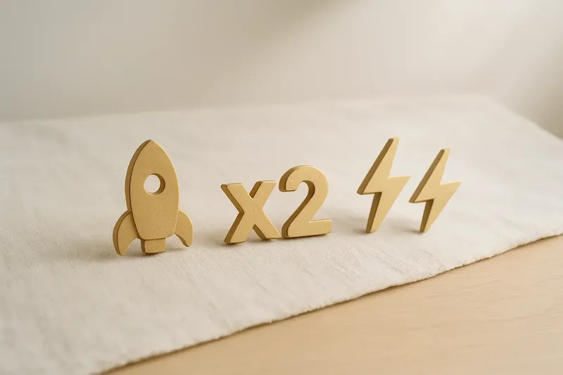 Gold and white instant game icons with rocket and lightning symbols