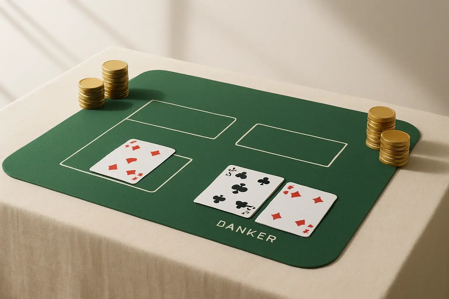 Live Baccarat Table Overhead live baccarat table with gold chip towers and geometric shadows