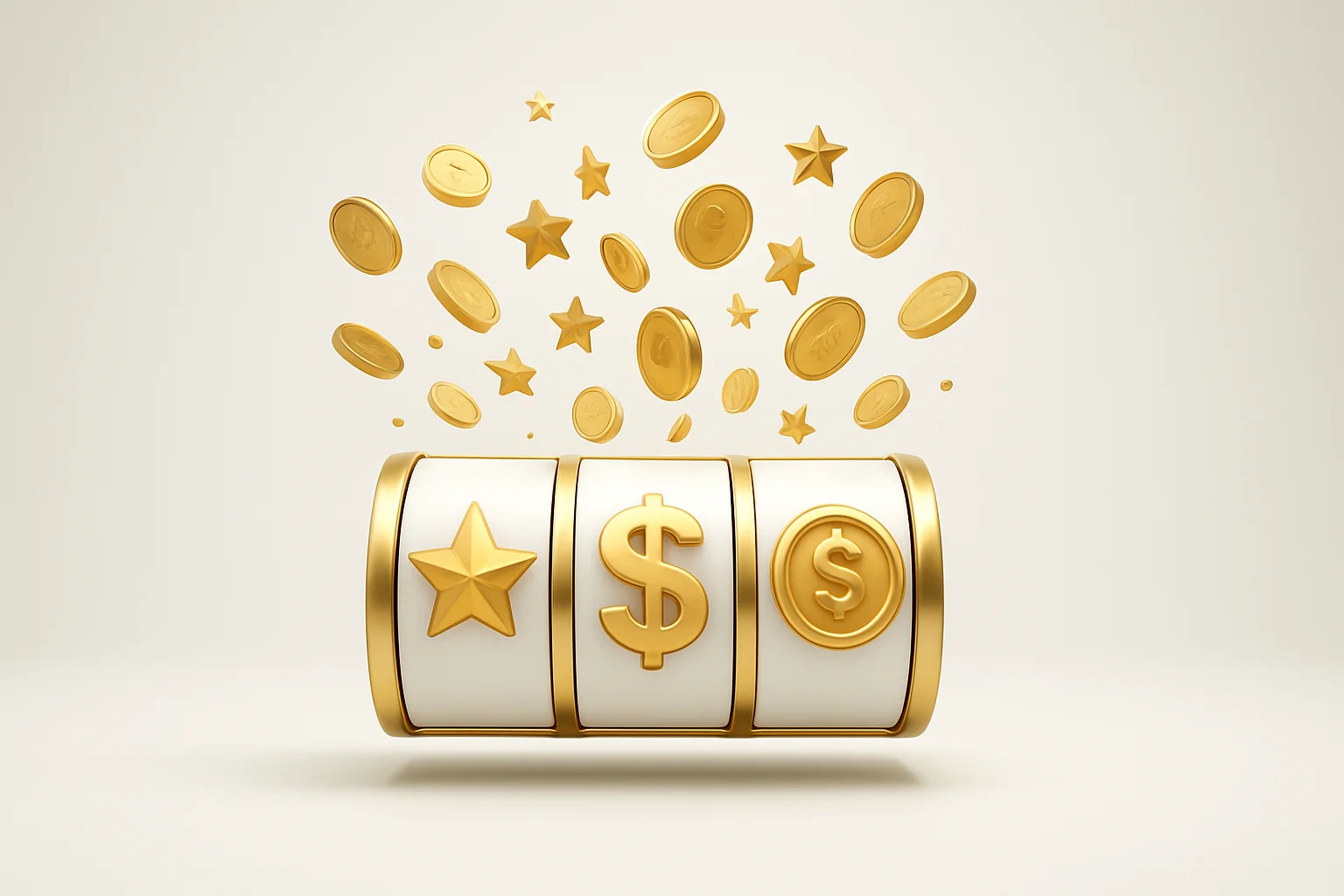 Luxury Slot Win Colorful slot machine reels with gold symbols, coins, and exploding stars