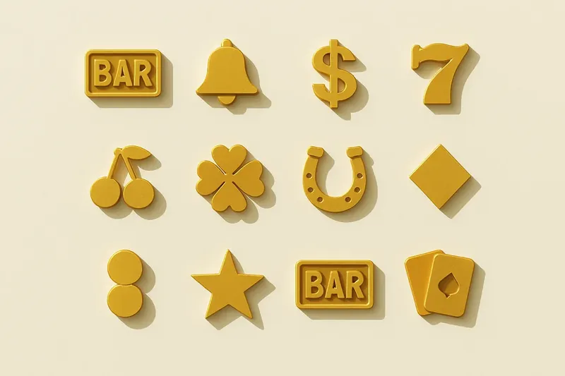 Twelve mini slot symbols arranged in a clean 4x3 grid